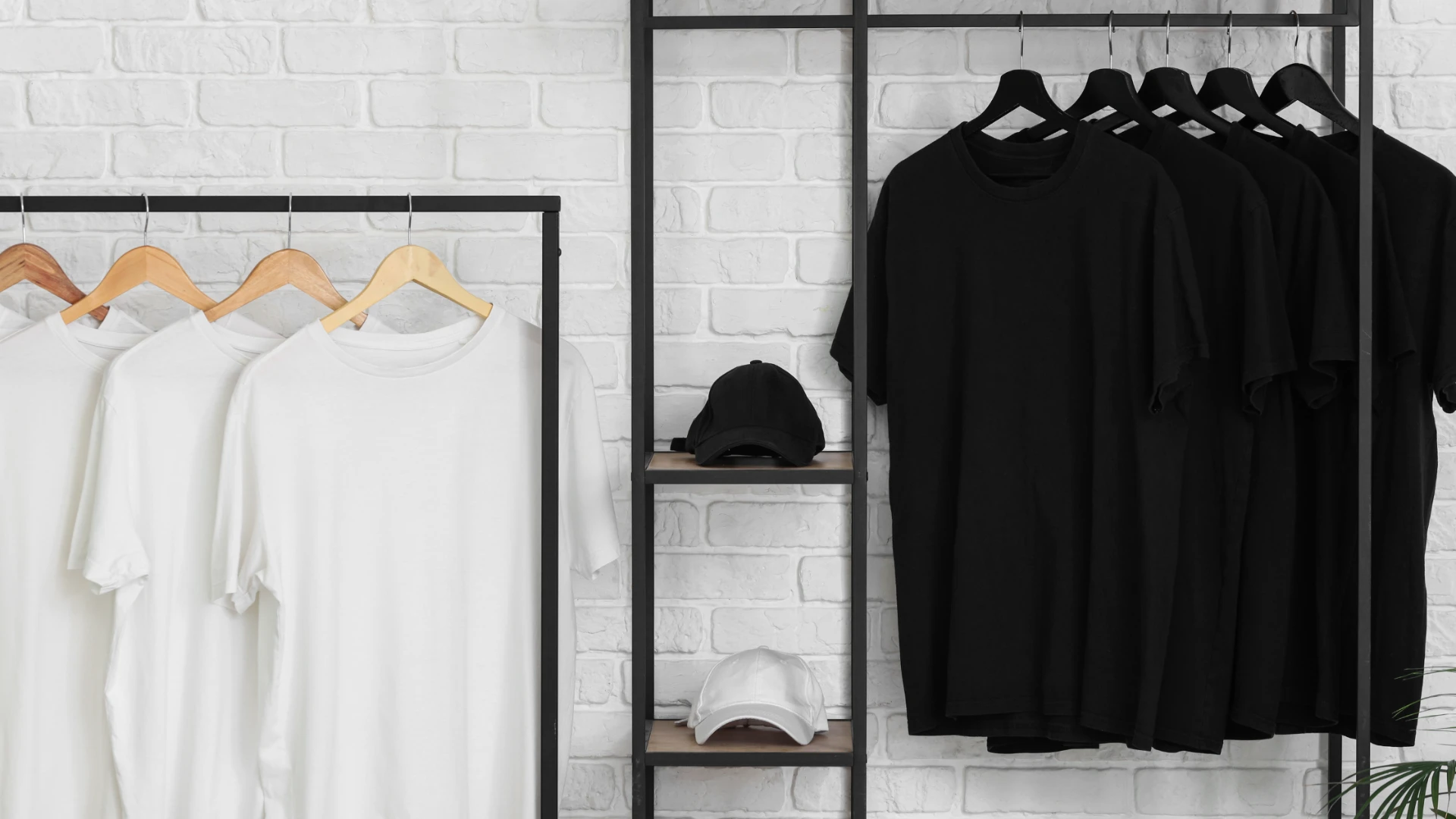 Premium blank apparel and caps arranged for custom branding